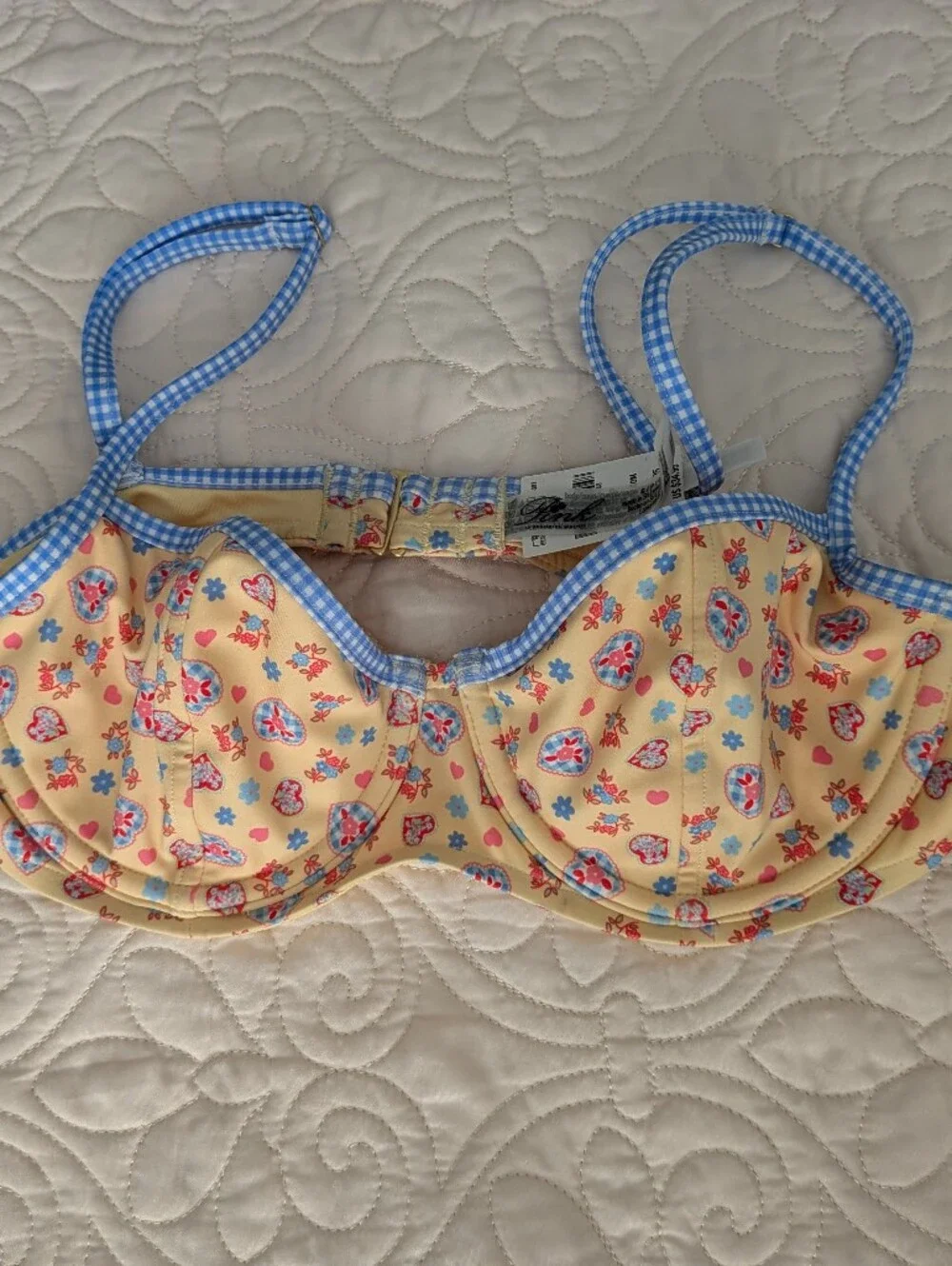 PINK x Frankies Bikinis Floral Heart Gingham Bikini Set - S Top & M Bottom